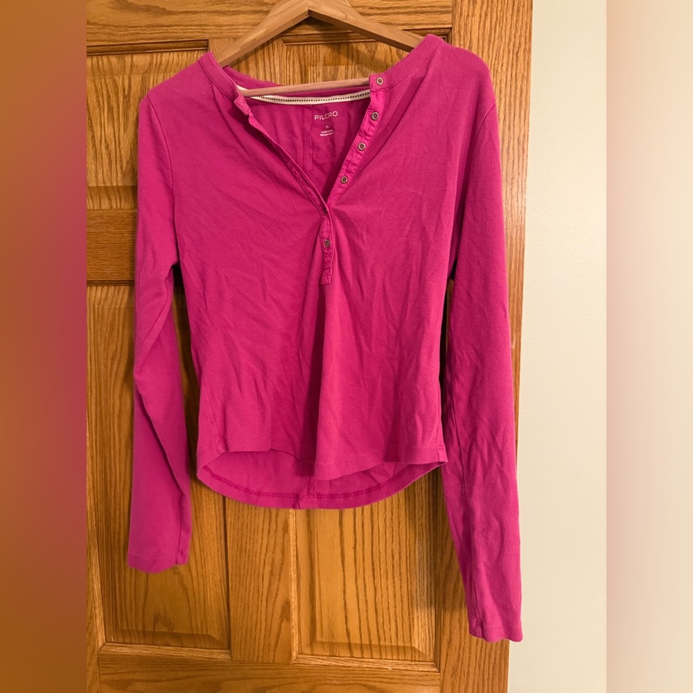 Pilcro Fuchsia Button-Up Blouse